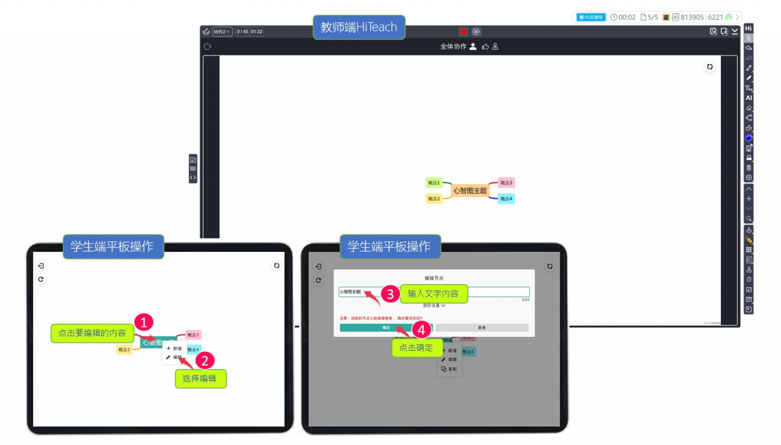 學(xué)生端用平板開始進(jìn)行心智圖協(xié)作活動(dòng)