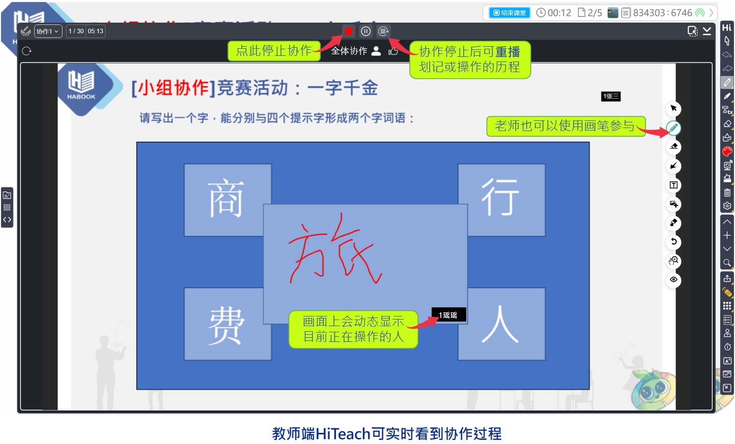 HiTeach可即時檢視與參與協(xié)作過程